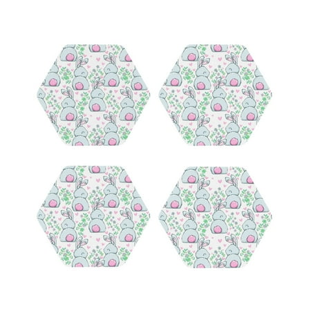 

Matuu Rabbit Back View for Cup Coasters Set of 4 Leather Coasters Desk Coasters for Office Measures 4” x 4”-Hexagon