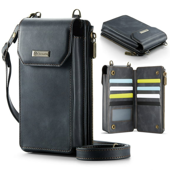 Dteck Phone Wallet Bag with Large Capacity Card Slots Cash Zipper Pocket, RFID Blocking Hand Strap and Crossbody Shoulder,Black