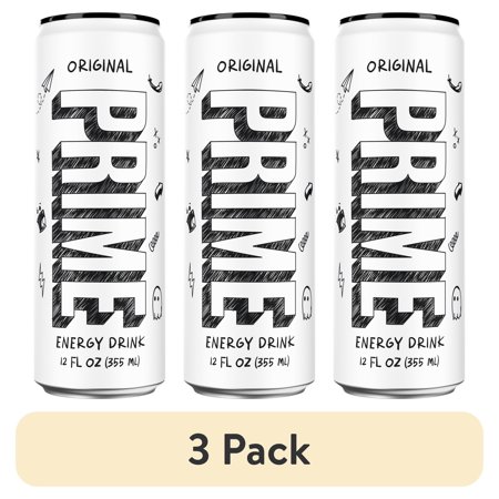 (3 pack) Prime Sugar Free Energy Drink, Original, 12 fl oz, Can, 200mg Caffeine