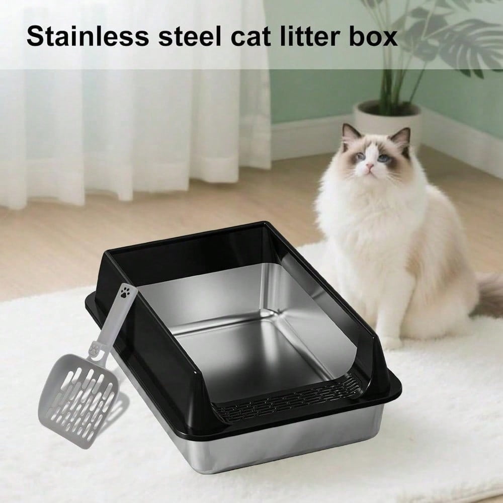 Premium Cat Hygiene Solution: Ultra-Durable Stainless Steel Litter Box – Semi-Enclosed Splash-Proof Tray, Advanced Odor Control, Effortless To Clean & Maintain.
