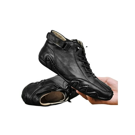 

Ritualay Men Ankle Booties Lace Up Boots Hand Stitching Flats Casual Non Slip Shoes Dress Work Faux Leather Black Solid Color 9.5
