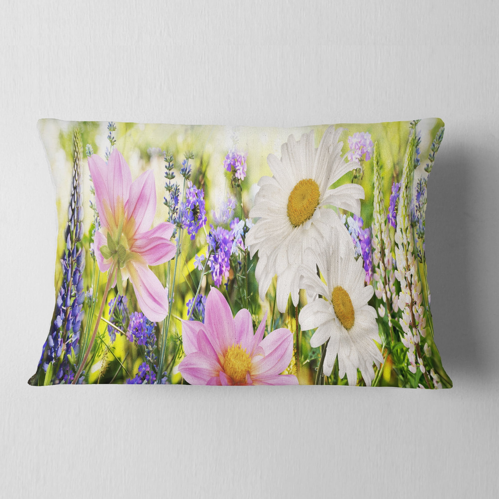 Designart Wild Flowers Field at Sunset - Floral Throw Pillow - 12x20