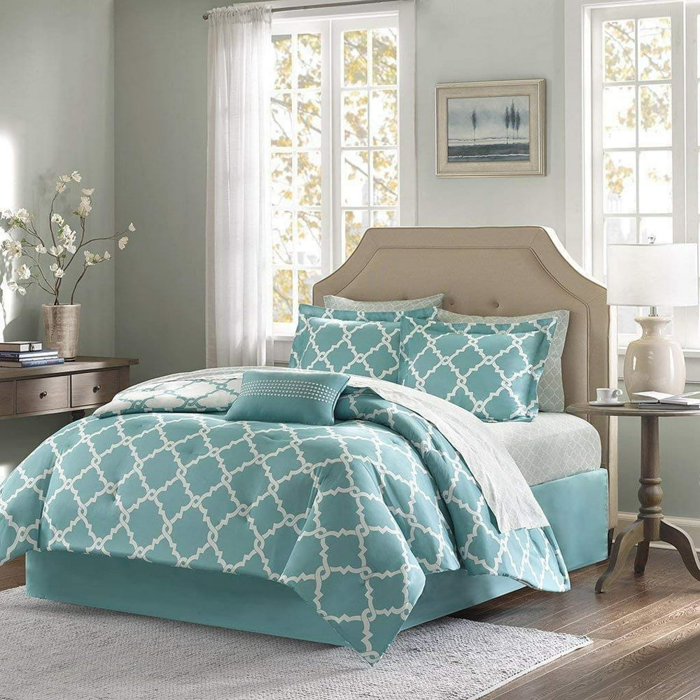 Annissa Collection Luxurious 10Piece Turquoise Geometric California