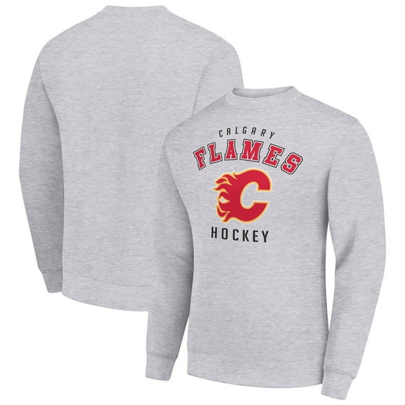 Men's Starter  Heather Gray Calgary Flames Team Logo Fleece Pullover Sweatshirt
