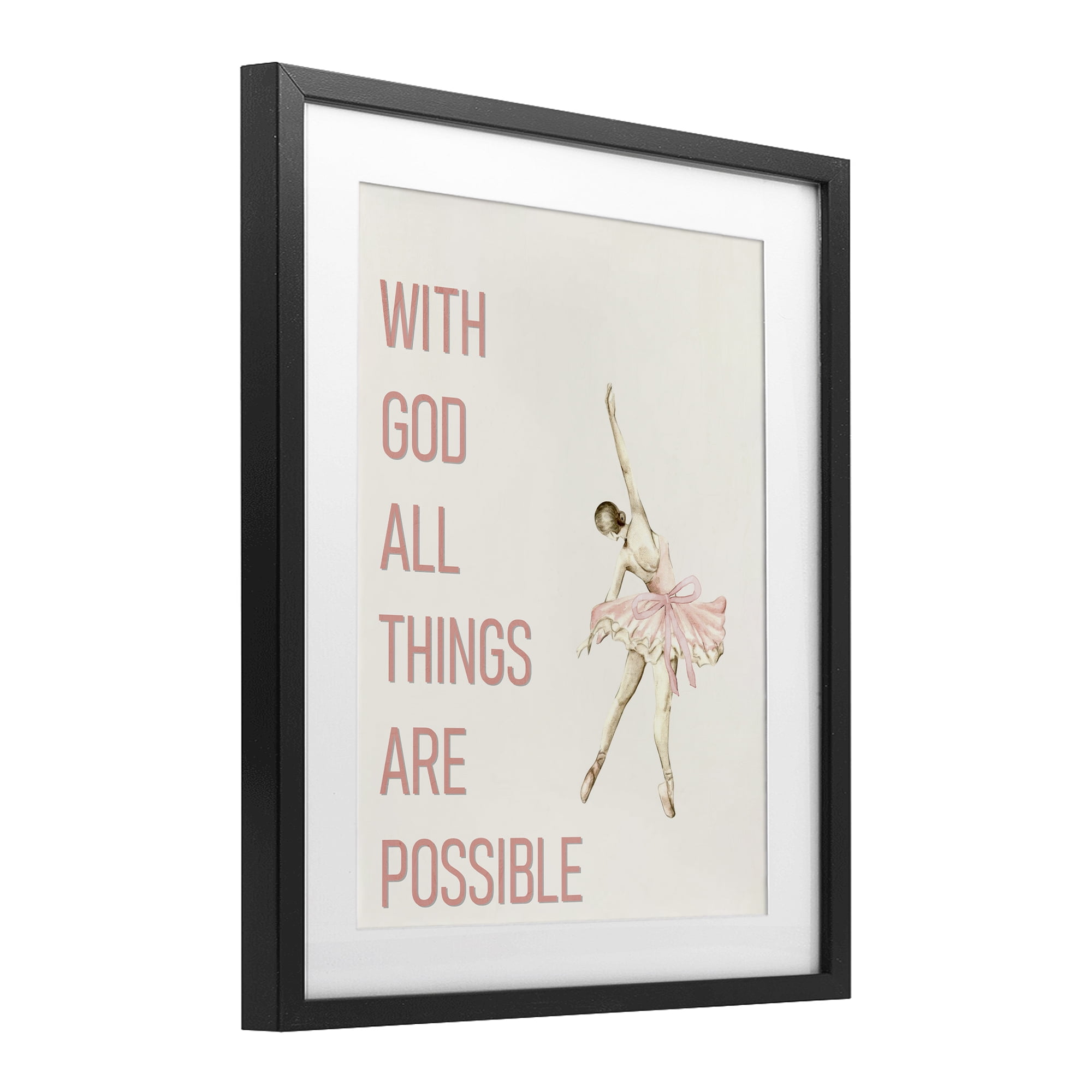 All Things Possible Ballerina Black Framed Print Under Glass, design by Kim Allen