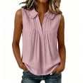 thumbnail image 6 of ClodeEU Women's V Neck Sleeveless Collared Pleated Blouse,Solid Color Casual Tank Top for Summer Pink,Women's Plus XL, 6 of 8