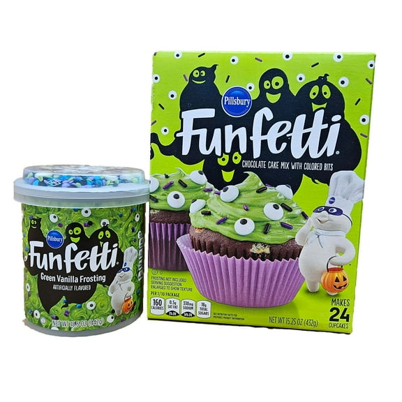Pillsbury Funfetti Slime Chocolate Cake Mix with Candy Bits, 15.25 Oz Box with Frosting Set