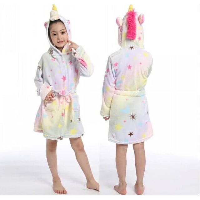 Albornoz con capucha de unicornio de Navidad para niños y niñas, bata de baño con estrella de arcoíris, pijamas de animales, camisón, ropa de dormir para niños