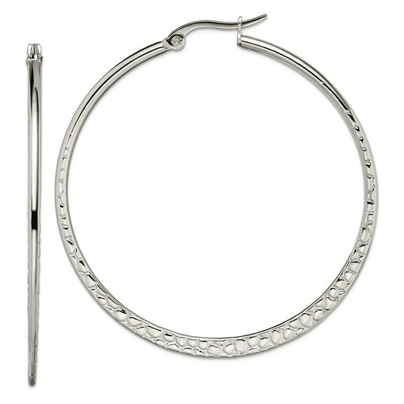 Stainless Steel Polished Hinged hoop 50mm Textured Hoop Earrings 50x2mm Wide Hoop Earring for Women