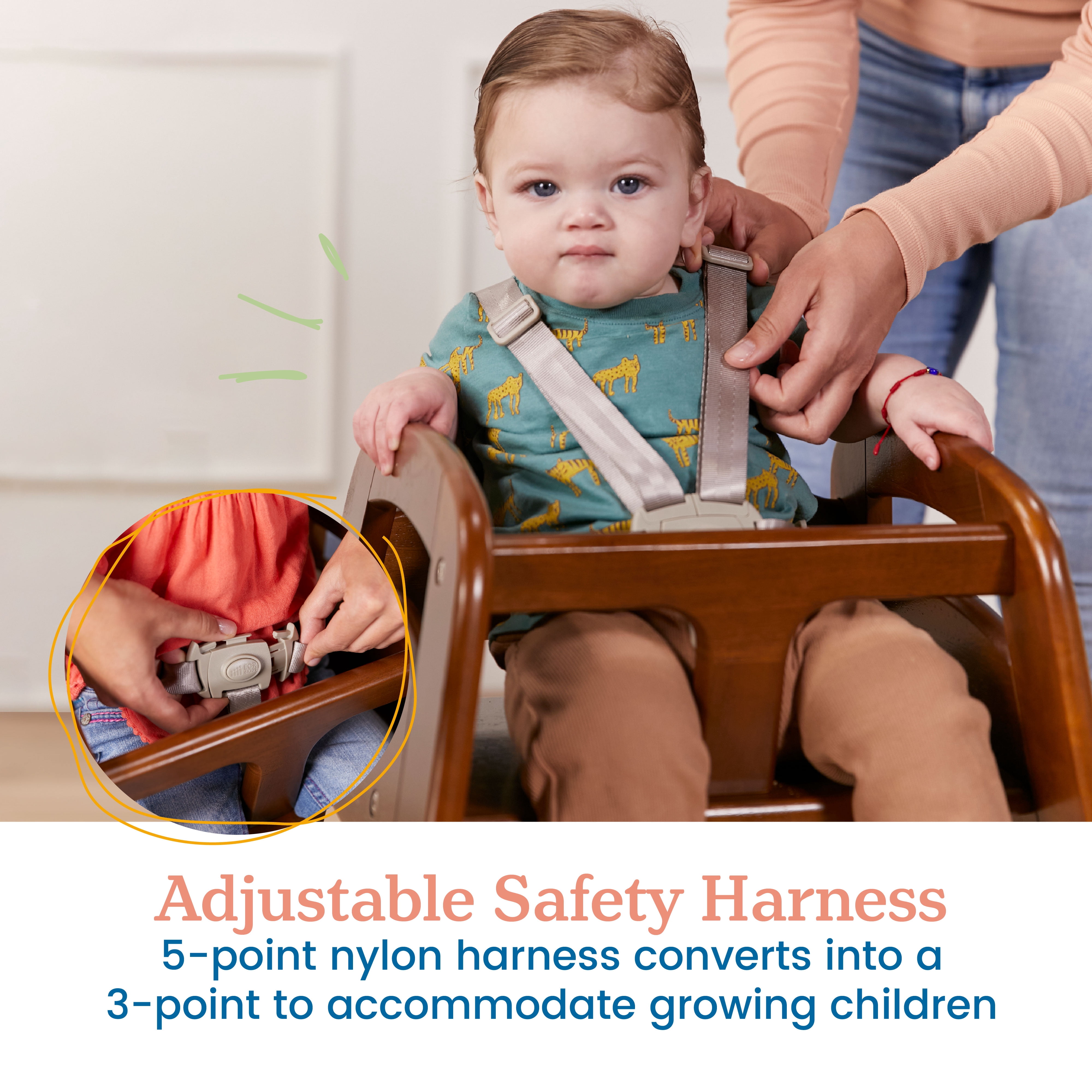 ECR4Kids ASATT Wooden Baby High Chair with Safety Strap, Childrens Furniture, Dark Walnut
