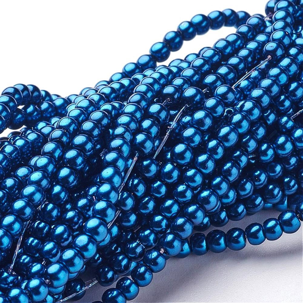 Glass Pearl Beads Strands Pearlized Round Steel Blue 3~4mm Hole: 1mm 190~200200pcs/strand 25.59 inch(65cm)