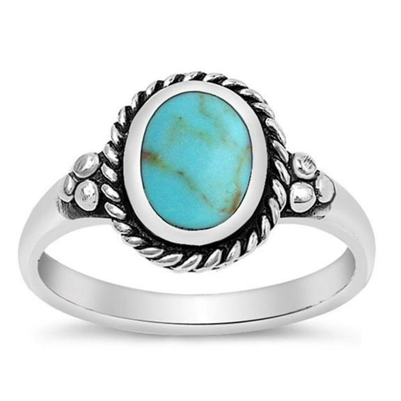 CHOOSE YOUR COLOR Simulated Turquoise Rope Halo Boho Ring .925 Sterling Silver Band Blue CZ Female Size 11