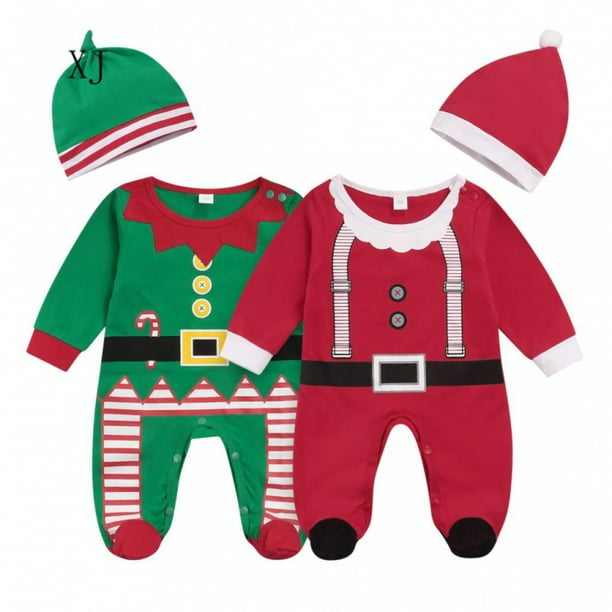 Xtmater Baby Christmas Costume , Santa Claus Manga Larga Snaps Mono Sombrero De Navidad Para 0-12 Meses 7