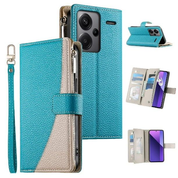 Funda cartera GANGXUN para Xiaomi Redmi Note 13 Pro Plus 5G , cuero PU con tarjetero, cremallera, correa de mano, soporte y protección 1254°