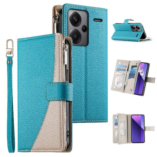 Funda cartera GANGXUN para Xiaomi Redmi Note 13 Pro Plus 5G , cuero PU con tarjetero, cremallera, correa de mano, soporte y protección 1254°