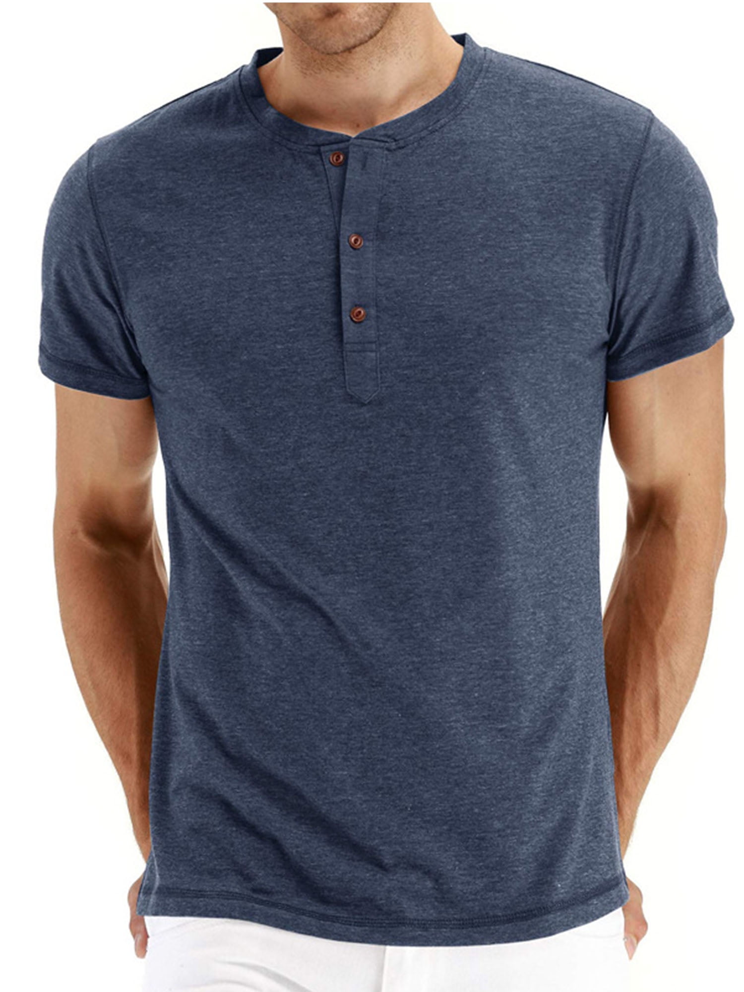 Mens Short Sleeve Button Henly V Neck Shirts Summer Comfy Tops 