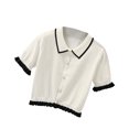 thumbnail image 4 of Camisa de punto para mujer, manga corta, botón, top casual de verano, prendas de punto, blanco sidaley AP001466-01B, 4 of 7