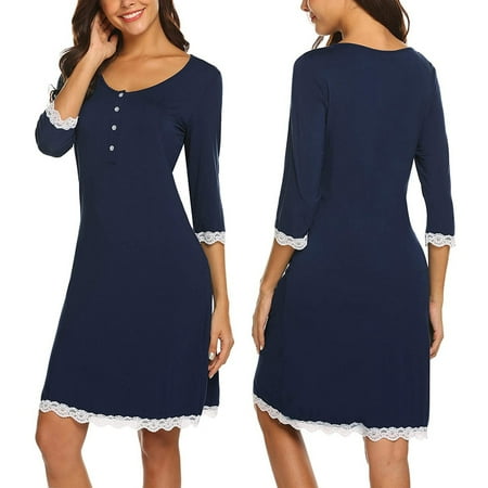 

Monfince Women Maternity Nursing Dress 3/4 Sleeve Nightgown with Buttons Lace Soft Breathable Mom Sleepwear Can Be Weared Outside