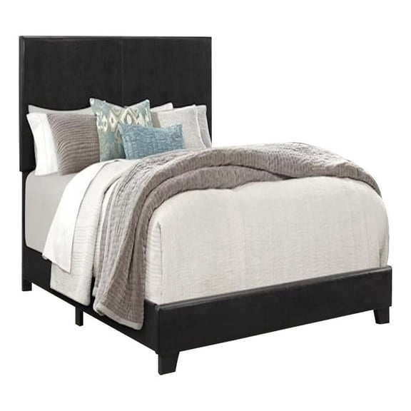 Benjara Shirin Twin Size Bed- Wood- Nailhead Trim- Upholstered Headboard- Black