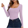 thumbnail image 4 of Scyoekwg Womens Long Sleeve Tops Crew Neck Slim Thermal Blouses Dressy Casual Blouses Trendy Solid Color Fall Tops Lightweight Pullover (Purple,M), 4 of 7