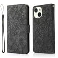 thumbnail image 2 of Case for iPhone 14 Plus, Premium Leather Magnetic Closure Slim Flip Wallet Phone Case with Card Holder Cash Slot Stand Function Embossed Flower Shockproof Lanyard Cover - Black, 2 of 7