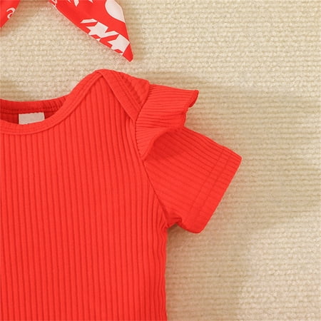 

Cathalem Infants Baby Girls Toddlers Valentine s Day Ribbed Shorts Sleeves Romper Shorts Hairband Big Girls Outfits Childrenscostume Red 6-9 Months