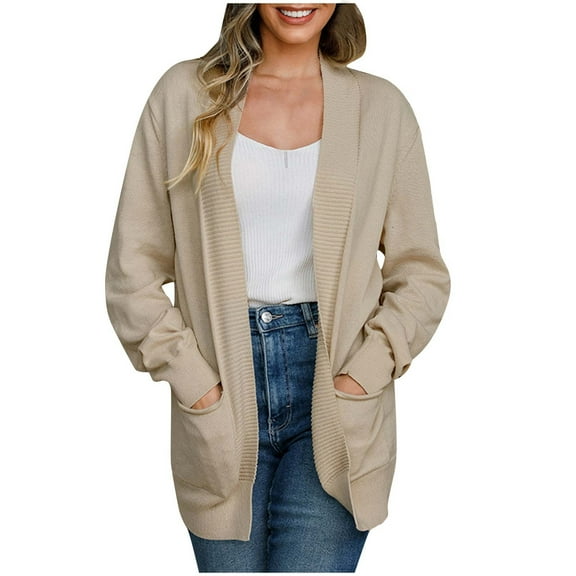 Mrat Womens Cropped Cardigan Cardigan Sweater Long Sleeved Fall Cardigans Cropped Cardigan High Low Hem Draped Duster Plus Size Cardigan Medium Length Comfortable Loose Fitting Sweater Khaki L