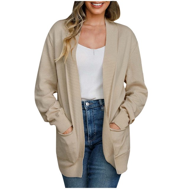 Yuyuzo Womens Sweater Cardigans with Pockets Open Front Long Sleeve Ribble Knit Solid Color Outwear Coats