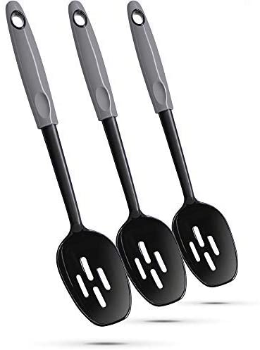 Ram Pro Slotted Spoons for Cooking Kitchen Utensil Made of Heat Resistant Nylon with Ergonomic handle Ideal for Both Mixing and Serving Grey (Pack Of 3)