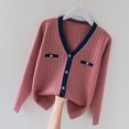 thumbnail image 3 of Suéter informal de cuello en V para mujer, ropa de moda para primavera e invierno, cárdigan elegante con contraste, blusa de oficina de manga larga, top suave y cómodo, 3 of 5