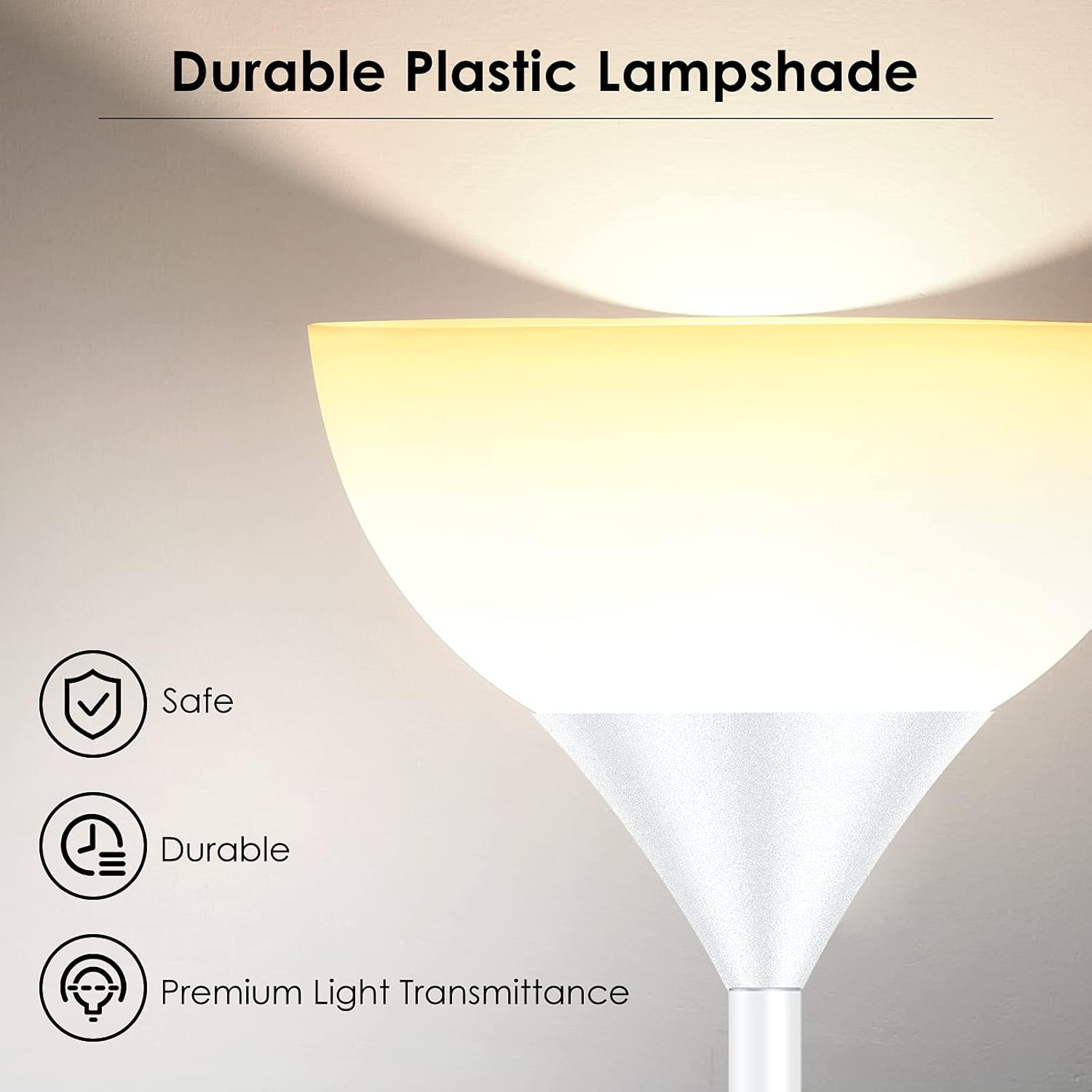 Floor Lamps for Living Room, Standing Lamp, 71" Tall Pole Lamps with Adjustable Reading Light, 3-Way Rotary Switch, Plastic Shade, Bright Corner Lamp for Bedroom, White(E26, No Bulb)