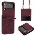 thumbnail image 1 of SaniMore for Samsung Galaxy Z Flip 4 6.7" PU Leather Case, Anti-Scratch Ultra-Thin Folding Cover Built-in Multi-View Kickstand & Detachable Shoulder Strap Full Body Protective Shell, Winered, 1 of 5