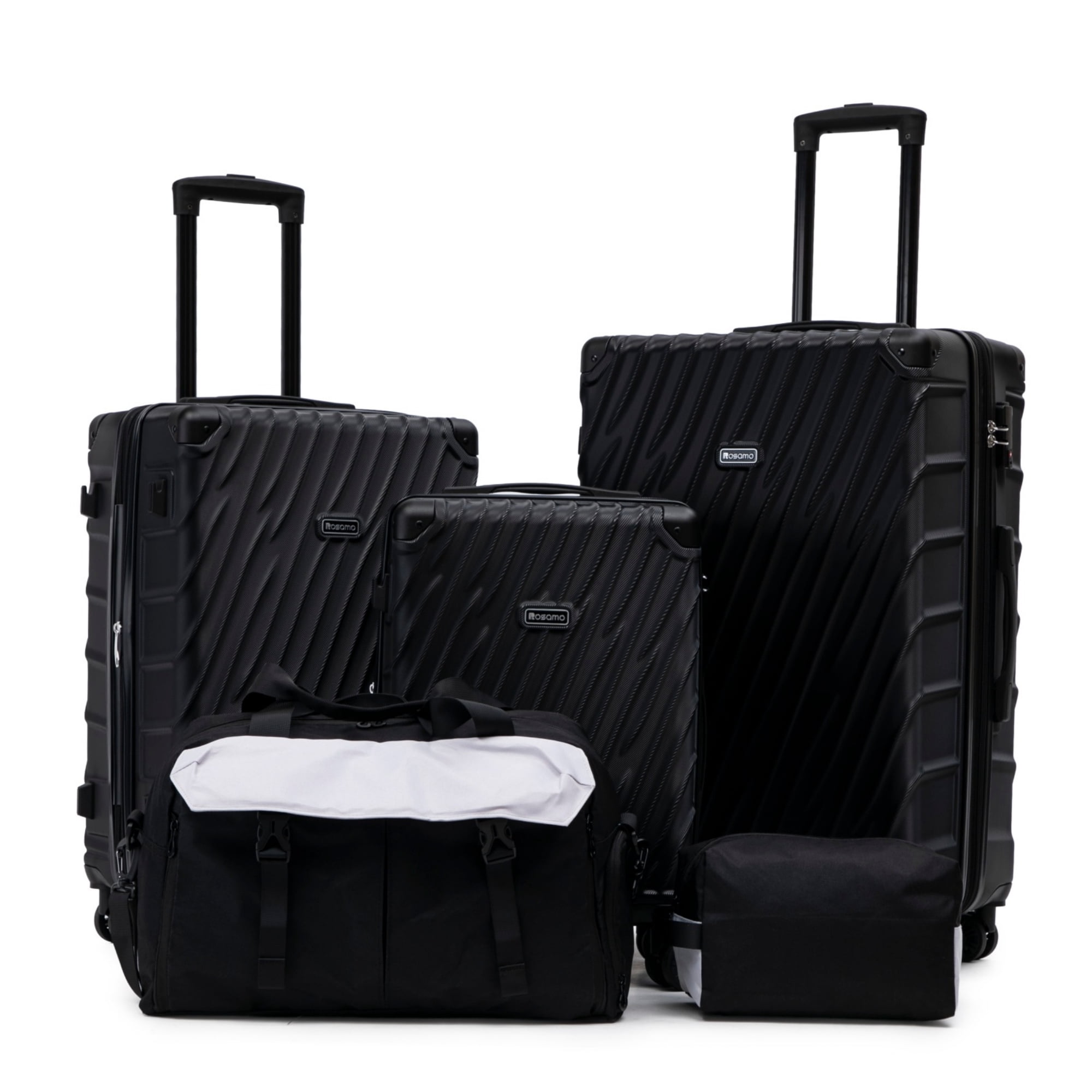 Rosamo 5-Piece Hardshell Expandable Luggage Set,Lightweight Luggage with TSA Lock Swivel Wheels and Sport Tote Bag,Black
