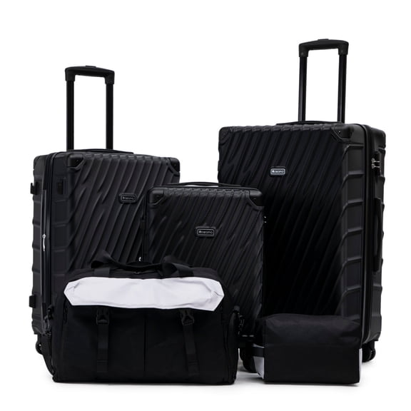 Rosamo 5-Piece Hardshell Expandable Luggage Set,Lightweight Luggage with TSA Lock Swivel Wheels and Sport Tote Bag,Black