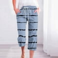 thumbnail image 3 of Scyoekwg Capris Pants for Women Cotton Linen Shorts Elastic Waisted Drawstring Straight Wide Leg Trousers Pants Ladies Capris Summer Casual Comfy Loose Striped Print Trendy Pants (Light Blue,M), 3 of 5