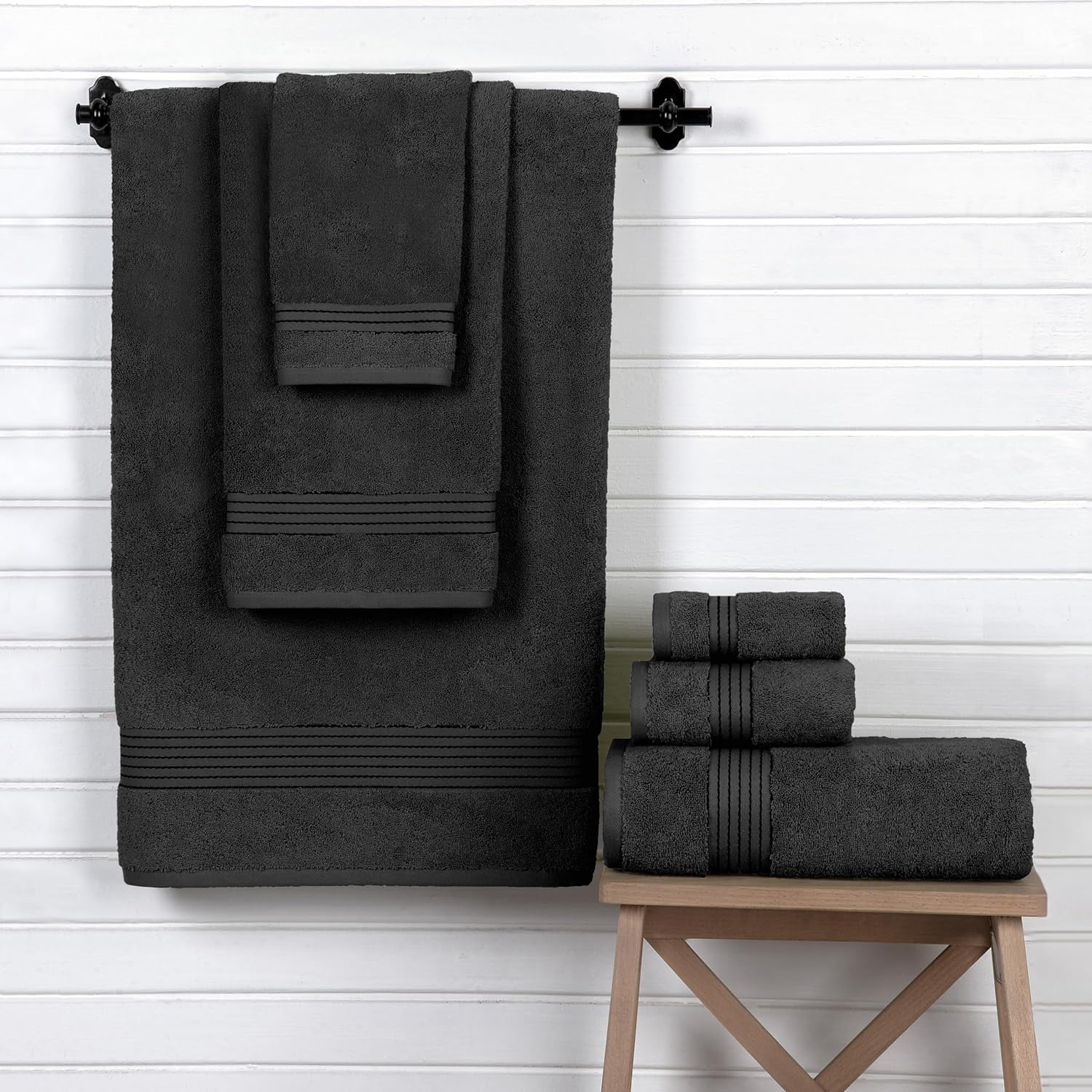 Bath Towels Set 6-Piece Original Turkish Cotton Soft, Absorbent and Premium Towel for Bathroom, Black