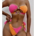 thumbnail image 3 of Bikini sexy con diamantes de cristal y almohadillas para el pecho desmontables, traje de baño con costuras, sin tirantes, con tirantes divididos, 3 of 6
