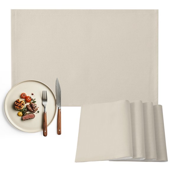 White Swan Placemats Set of 6, Farmhouse Solid Beige Color Modern Art Washable Wipeable Table Mats for Dining Tables, Indoor Outdoor Kitchen Place Mats for Holiday Party Table Decor