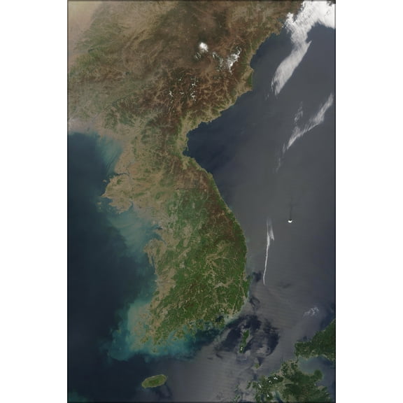 24"x36" Gallery Poster, north and south korea satellite image map