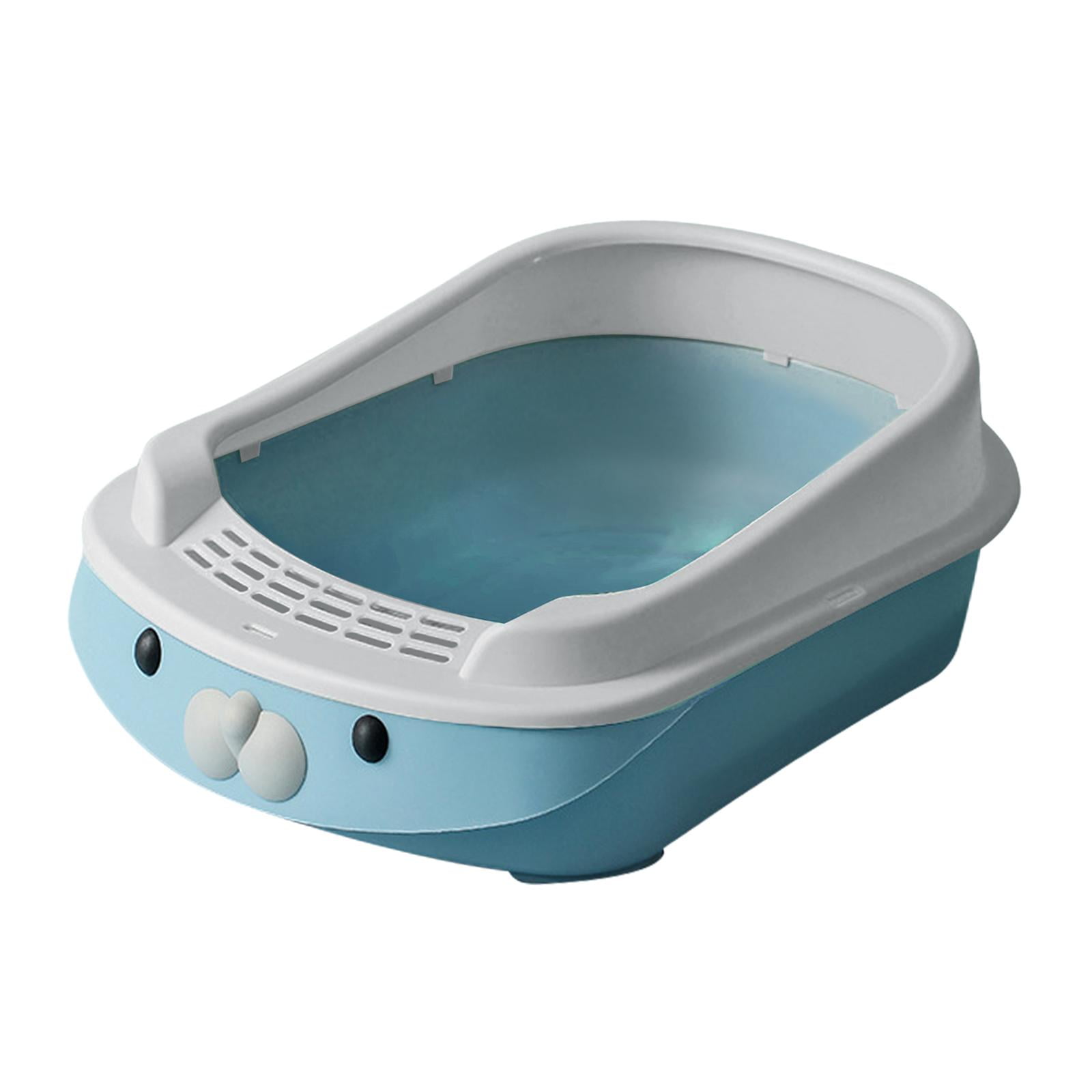 Bvdfgk Cat Toilet Cat Box Semi Enclosed Litter Pan Sturdy Stain Resistant Portable Open Blue