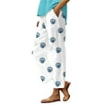 thumbnail image 2 of Women's Casual Pants Women Summer Elastic Waist Crop Pants Plus Size Straight Leg Slack Casual Trouser With Pocket,Blue Women's Casual Pants XXXL, 2 of 3