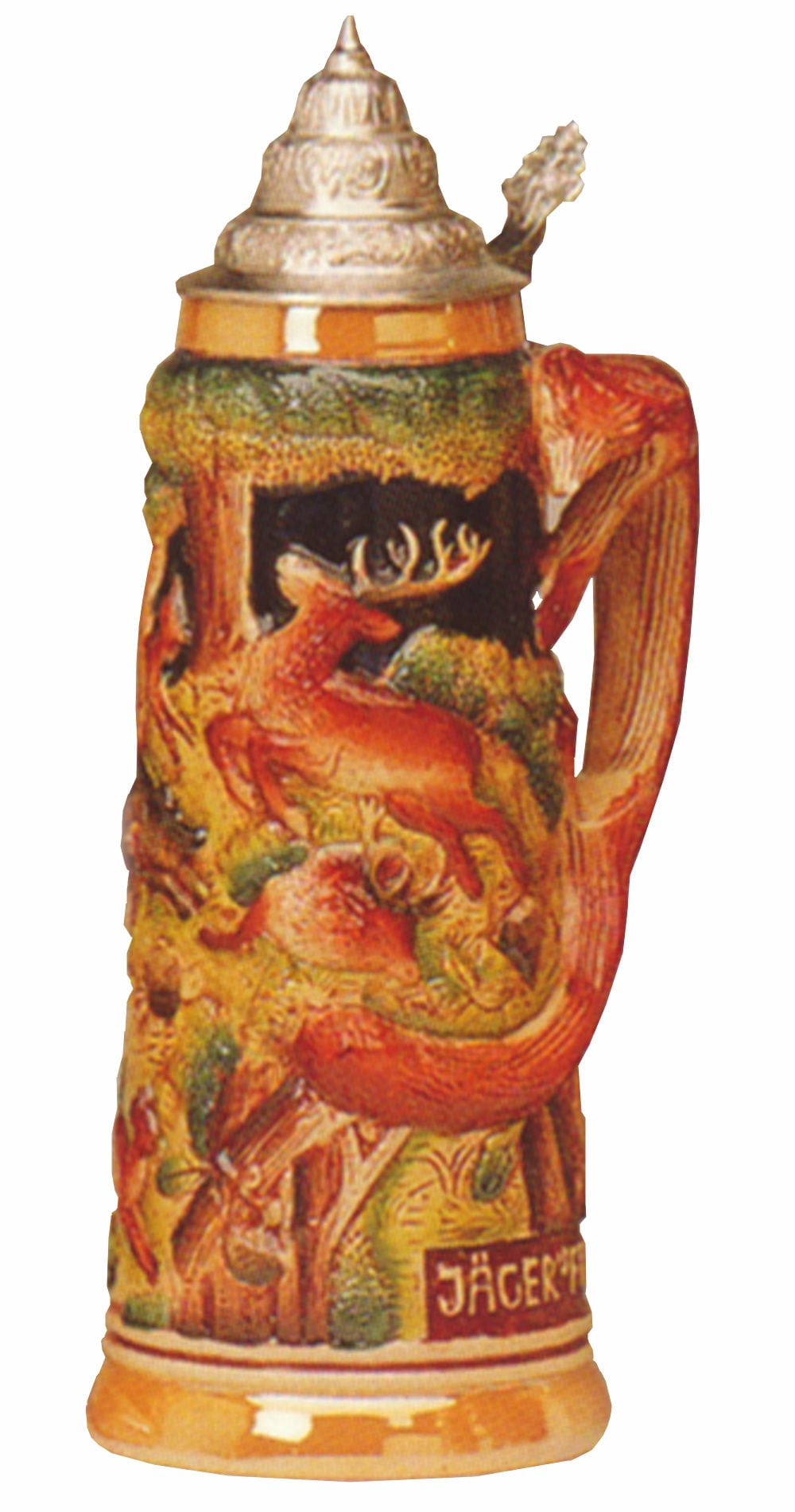 German Beer Stein Fox handle hunting stein 1.5 liter tankard, beer mug