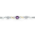 thumbnail image 2 of Gem Stone King 925 Silver and 10K Yellow Gold Purple Amethyst and Lab Grown Diamond Bracelet for Women | 2.22 Cttw | Gemstone February Birthstone | Cushion Checkerboard 6MM | 7 inches | Made in Italy, 2 of 5