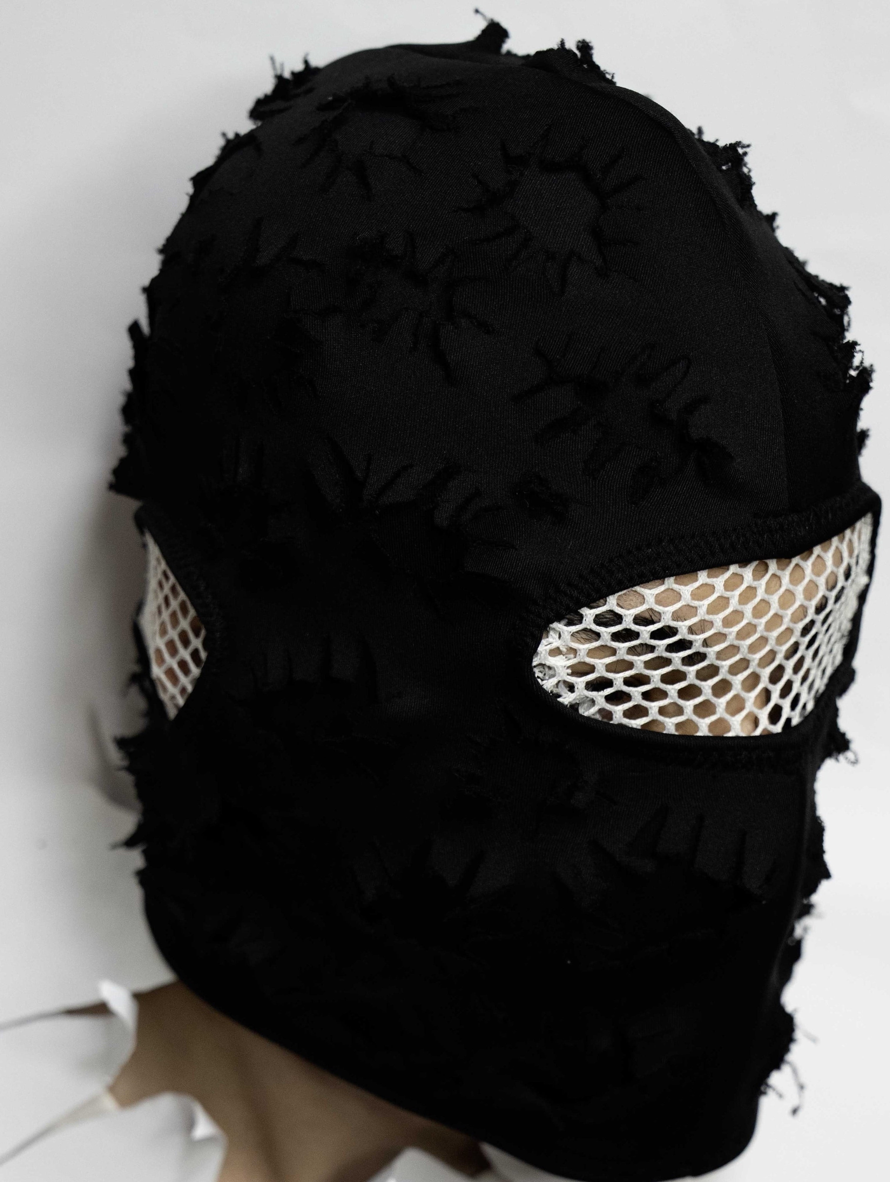 Black Double Layer Ski Mask And Balaclava  Round Cut, Distressed Details