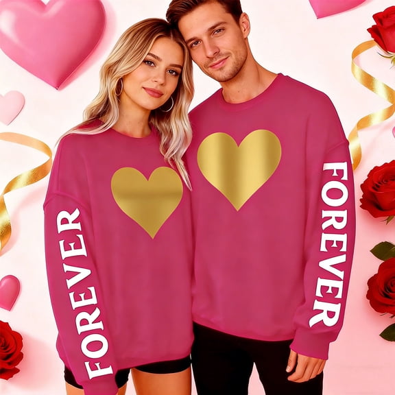 Mifsaly Cotton Couple Matching Sweatshirts Heart Print Valentines Sweatshirt Women Girlfriend Gifts Pullover Tops Spring Everyday Unisex Clothing