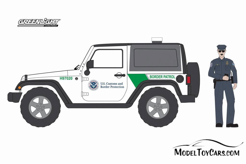 2016 Jeep Wrangler . Customs & Border Patrol, White - Greenlight  97020E/48 - 1/64 Scale Diecast Model Toy Car 