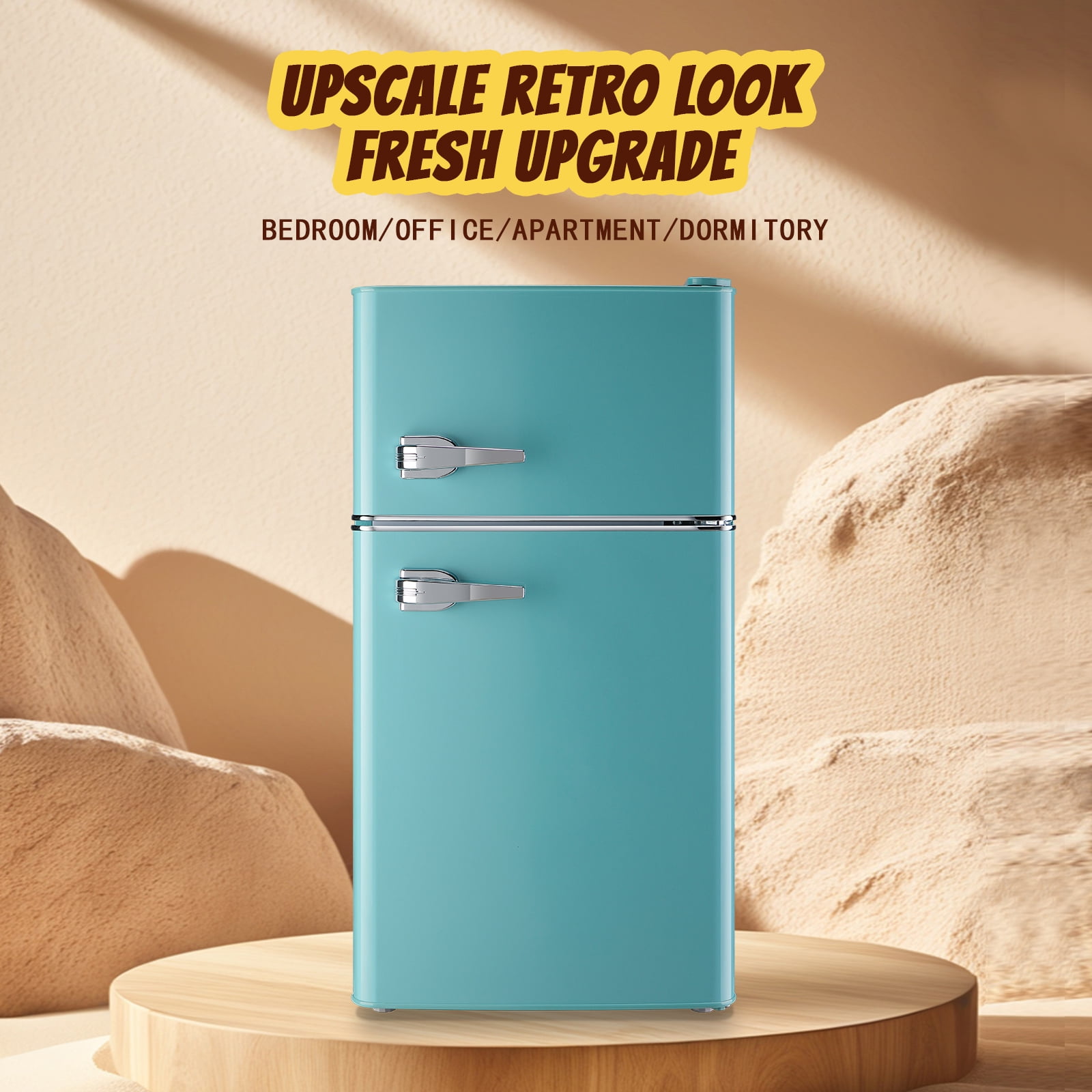 TACOOL Retro Mini Fridge with Handle Dual Door 3.5Cu.ft Samll Refrigerator with Freezer For Home Blue