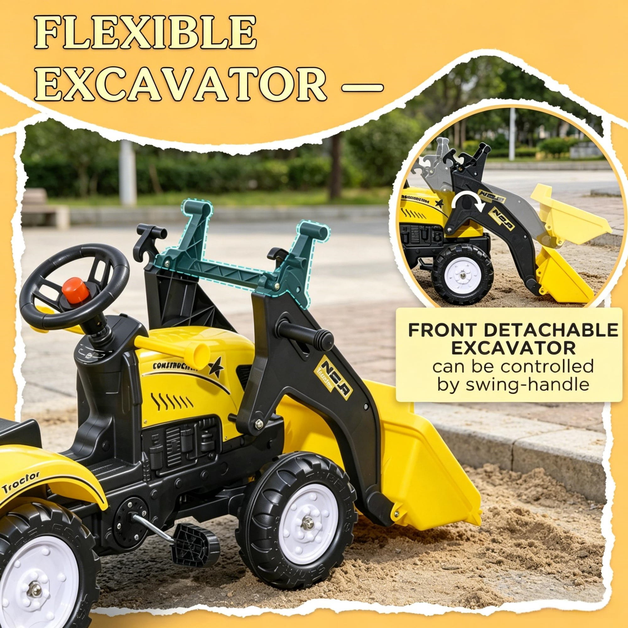 Kids Ride-On Excavator with Detachable Trailer for Ages 3-6