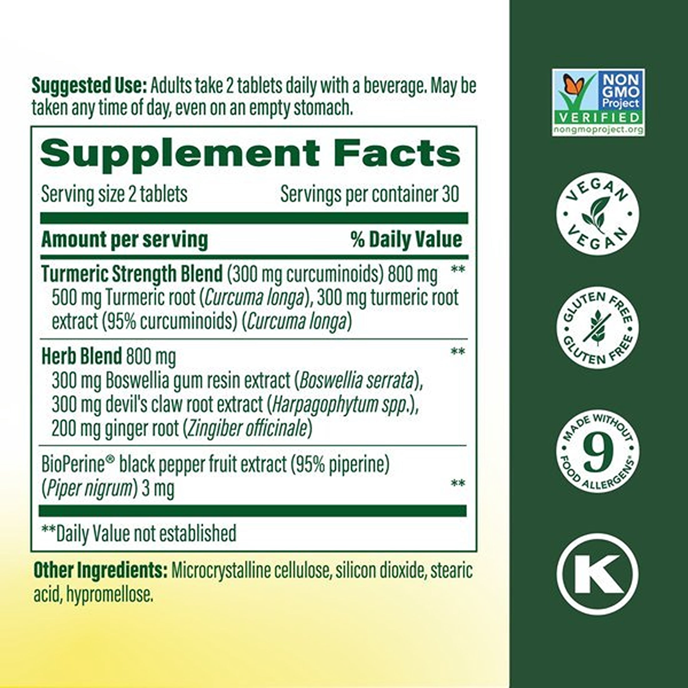 MegaFood Turmeric Curcumin Extra Strength - Joint Support Supplement - Turmeric Curcumin with Black Pepper & Boswellia Extract - Vegan - Made Without 9 Food Allergens - 60 Tabs (30 Servings)