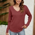 thumbnail image 6 of Horkkom Womens Long Sleeve T Shirts Casual V Neck Solid Color Tops Comfy Loose Layer Shirts, Gifts for Women, 6 of 9